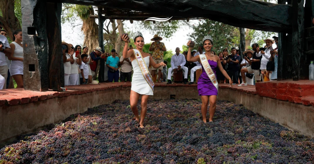 Esmagador de uvas tradicional ou esmagador de uvas em Ica, Peru