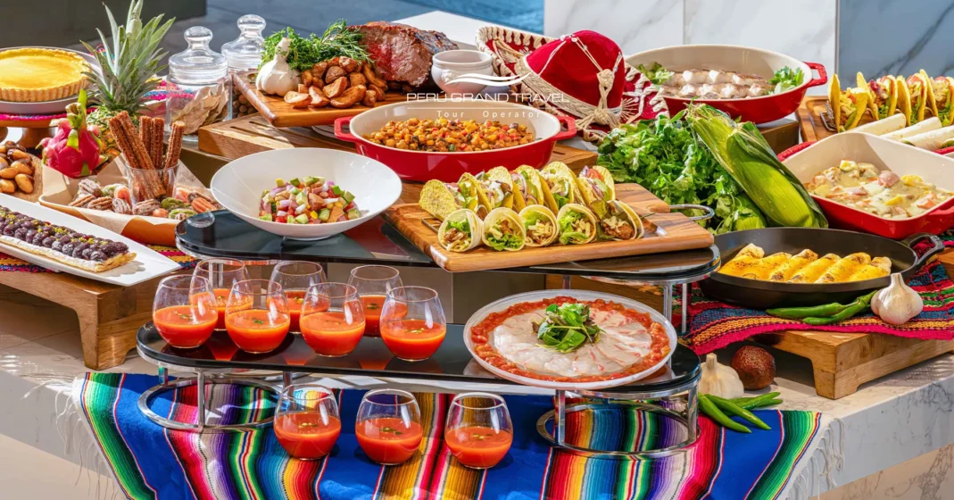 Jantar de Ano Novo no JW Marriott Cusco com ambiente elegante, gastronomia peruana e decoração festiva.