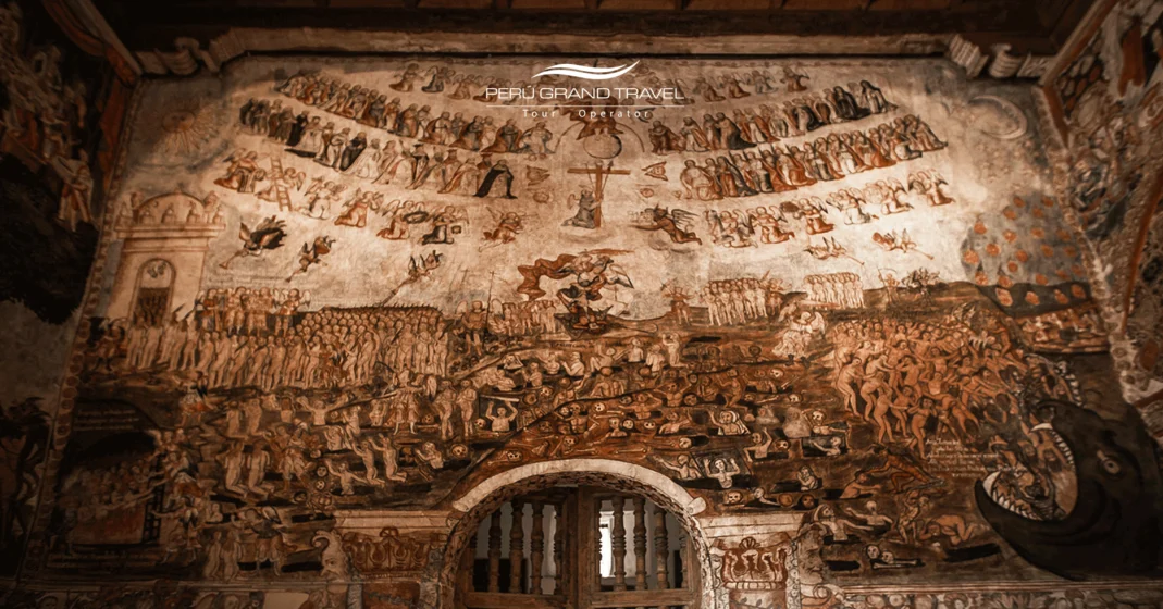 Mural da igreja de San Juan Bautista de Huaro, pinturas barrocas, rota barroca em Cusco, igrejas, turismo religioso